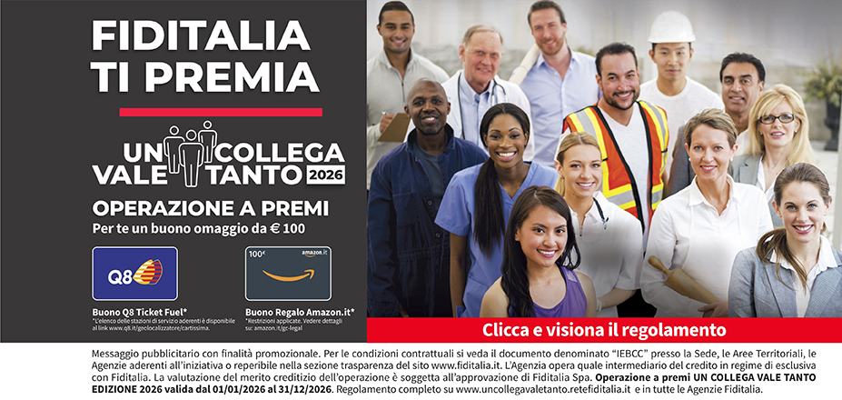 Agenzia Felline Associati Srl Fiditalia | LECCE, MAGLIE | Fiditalia ti premia - Vinci un buono omaggio da €100. Operazione a premi. Clicca e visiona il regolamento. Operazione a premi UN COLLEGA VALE TANTO 2025 valida dal 01/01/2025 al 31/12/2025. Regolamento completo www.uncollegavaletanto.retefiditalia.it