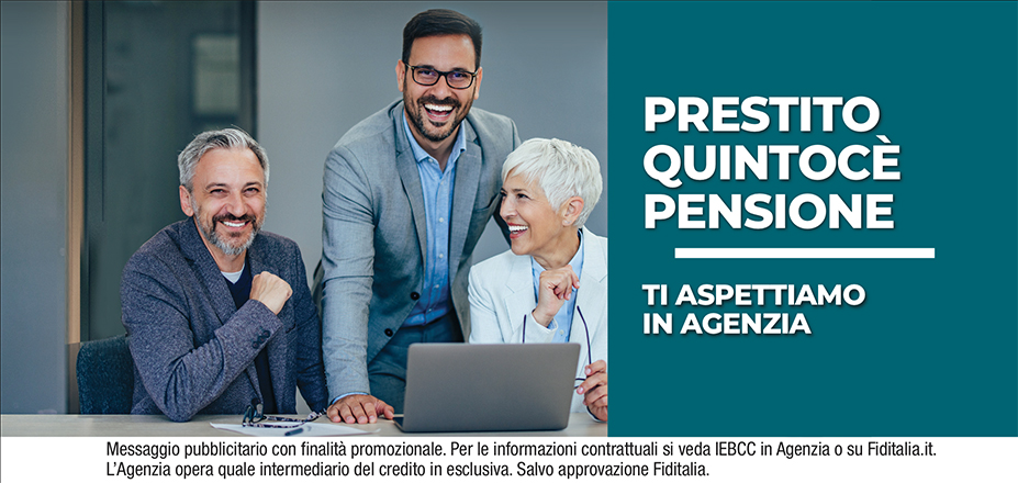 Agenzia Felline Associati Srl Fiditalia | LECCE, MAGLIE | Cessione del Quinto Quintocè - Un consulente dedicato per i progetti di dipendenti e pensionati. Messaggio pubblicitario con finalità promozionale. Per le informazioni contrattuali si veda IEBCC in Agenzia o su Fiditalia. it. L’Agenzia opera quale intermediario del credito in esclusiva. Salvo approvazione Fiditalia.